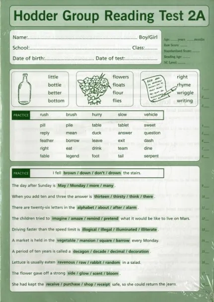 HODDER GROUP READING TESTS (HGRT) II: TEST 2, FORM A PK10