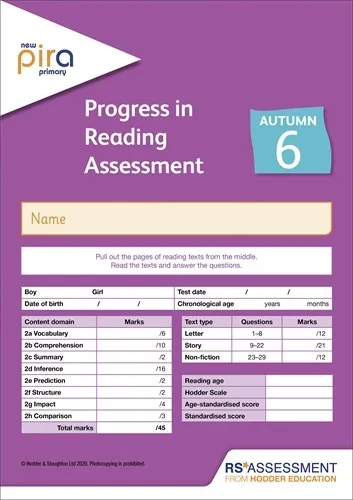 NEW PIRA TEST 6, AUTUMN PK10 (PROGRESS IN READING ASSESSMENT)