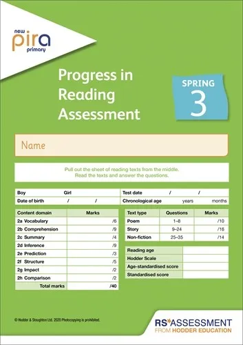 NEW PIRA TEST 3, SPRING PK10 (PROGRESS IN READING ASSESSMENT)