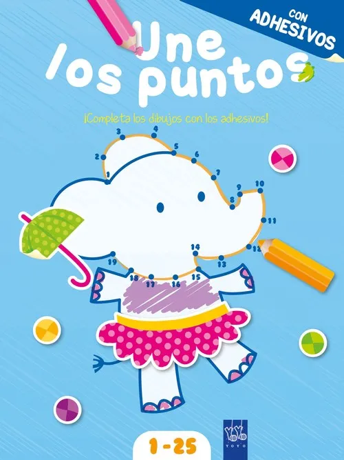 Une los puntos con adhesivos. Azul