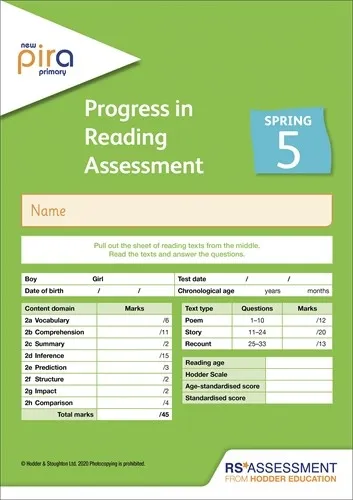 NEW PIRA TEST 5, SPRING PK10 (PROGRESS IN READING ASSESSMENT)