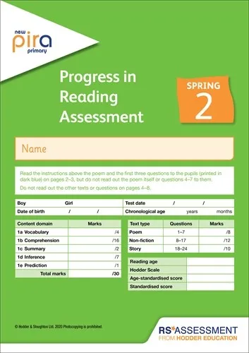 NEW PIRA TEST 2, SPRING PK10 (PROGRESS IN READING ASSESSMENT)