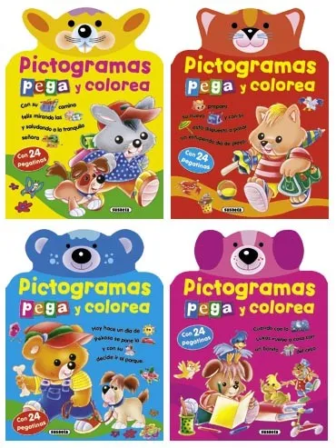 Pictogramas pega y colorea (4 títulos)