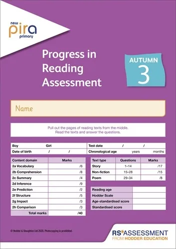 NEW PIRA TEST 3, AUTUMN PK10 (PROGRESS IN READING ASSESSMENT)