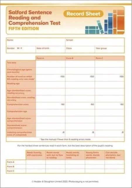SSRCT RECORD SHEET PK10 (FIFTH EDITION) (SALFORD SENTENCE READING AND COMPREHENSION TEST)