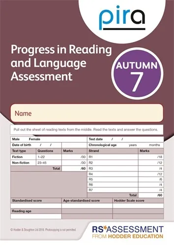 PIRA TEST 7, AUTUMN PK 10 (PROGRESS IN READING AND LANGUAGE ASSESSMENT)