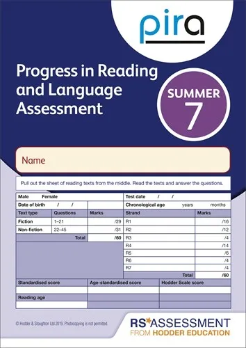 PIRA TEST 7, SUMMER PK 10 (PROGRESS IN READING AND LANGUAGE ASSESSMENT)