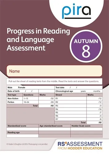 PIRA TEST 8, AUTUMN PK 10 (PROGRESS IN READING AND LANGUAGE ASSESSMENT)