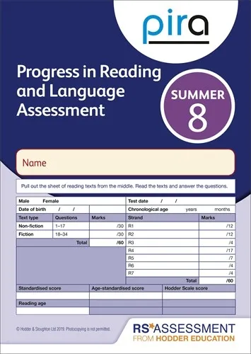 PIRA TEST 8, SUMMER PK 10 (PROGRESS IN READING AND LANGUAGE ASSESSMENT)