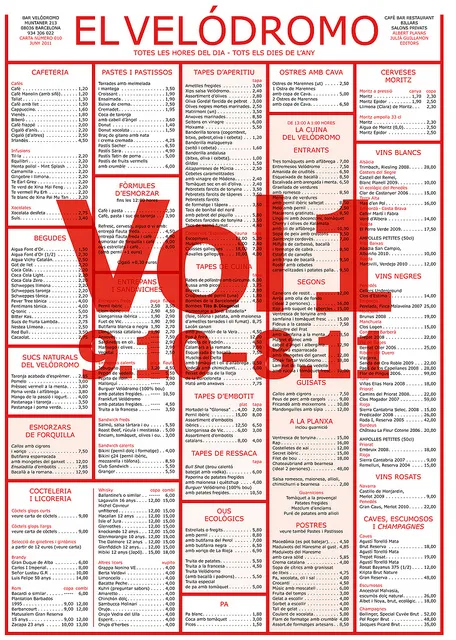 Les cartes del bar Velódromo