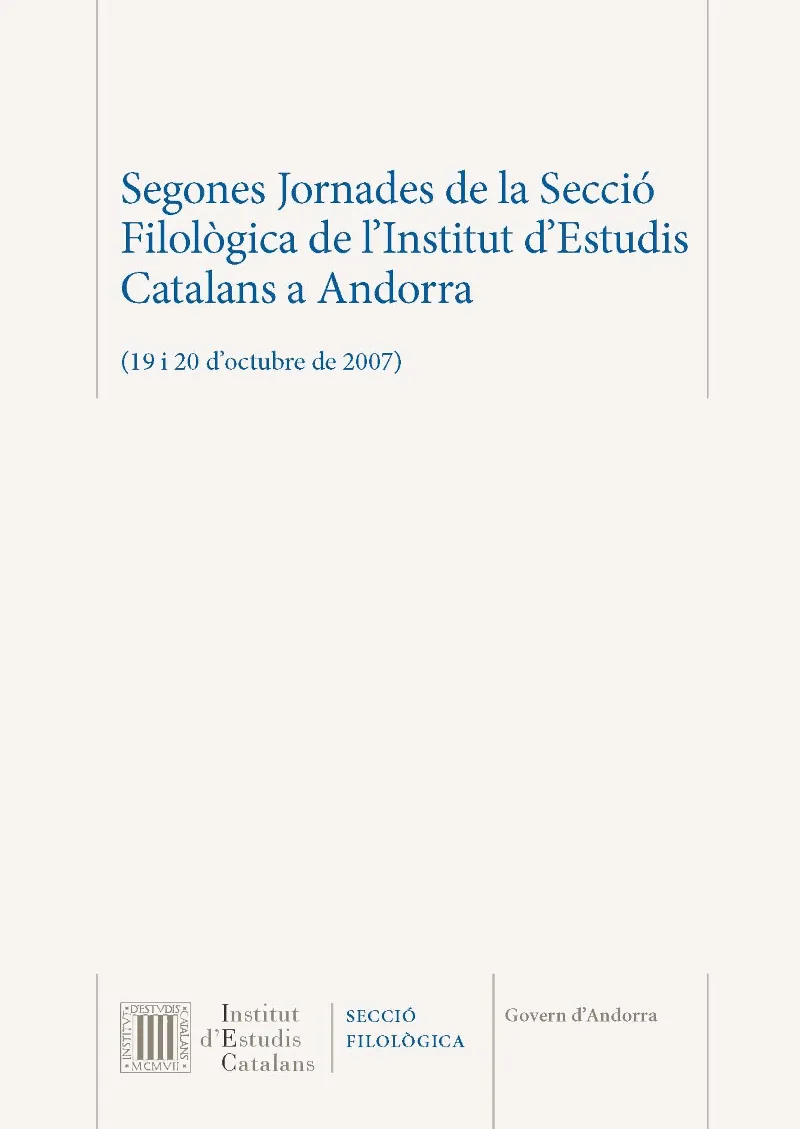 Segones Jornades de la Secció Filològica de l'Institut d'Estudis Catalans a Andorra