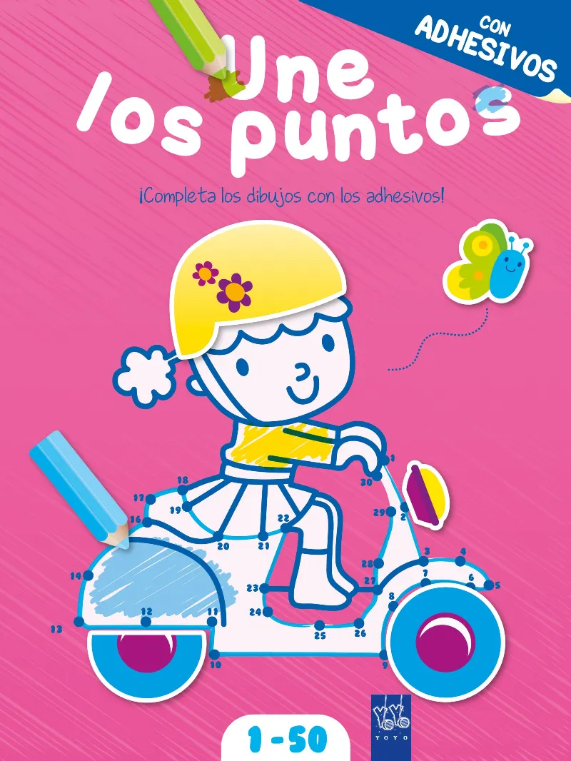Une los puntos con adhesivos. Rosa