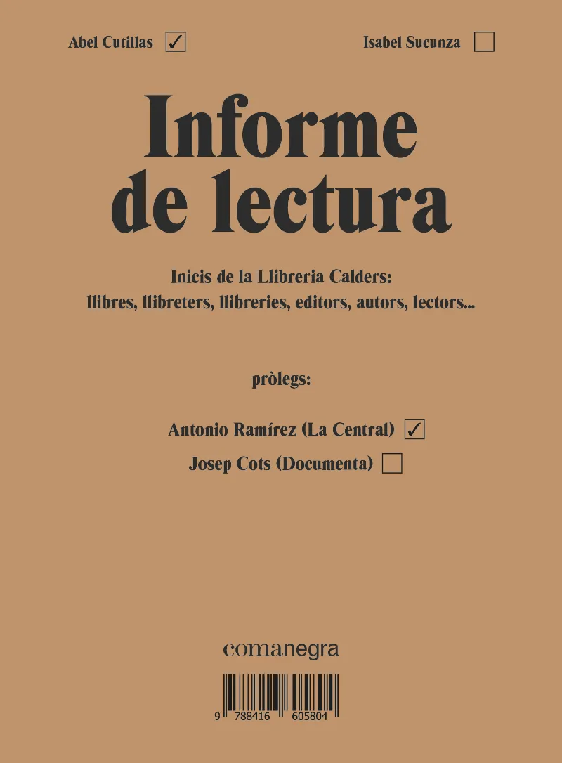 INFORME DE LECTURA -INICIS DE LA LLIBRERIA CALDERS:LLIBRES LLIBRETERS