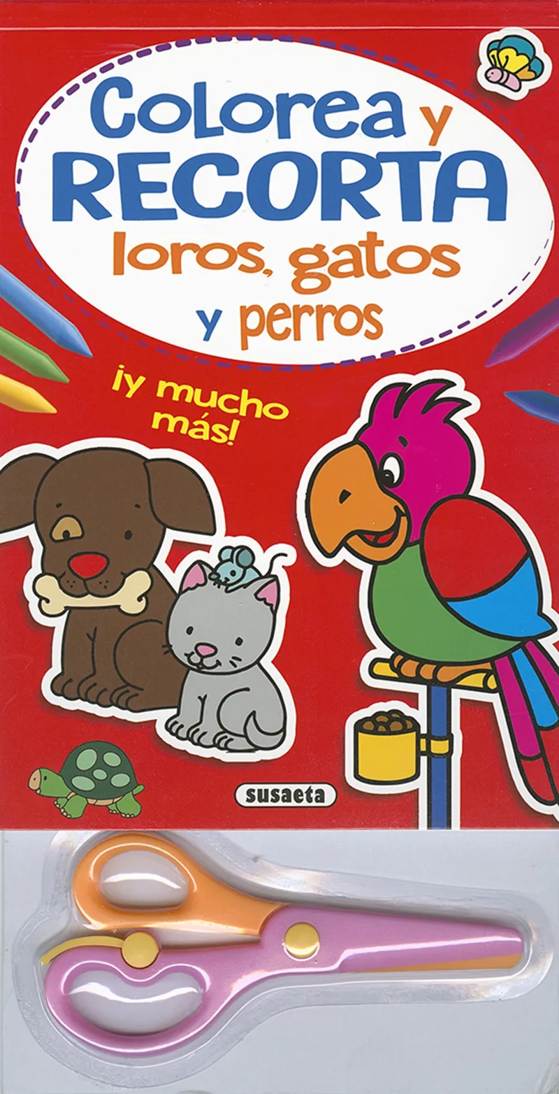 Bloc colorea y recorta loros, gatos y perros