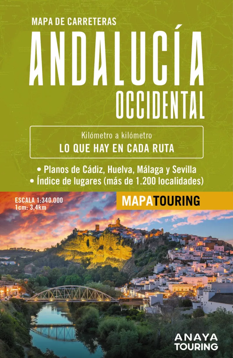 MAPA DE CARRETERAS DE ANDALUCÍA OCCIDENTAL (DESPLEGABLE) ESCALA 1:340.000