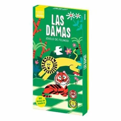 DAMAS. DUELO DE FELINOS. JUEGO DE MADERA