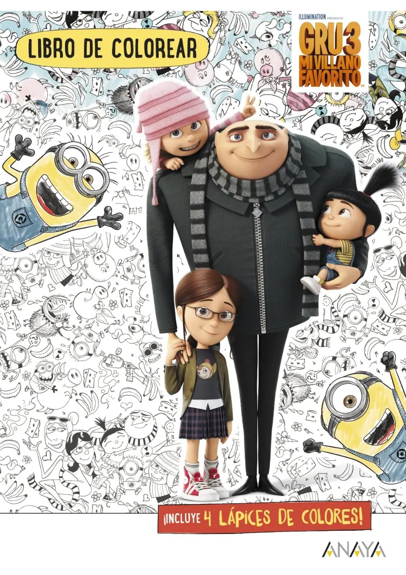 GRU 3 MI VILLANO FAVORITO COLOREAR + 4 LAPICES DE COLORES