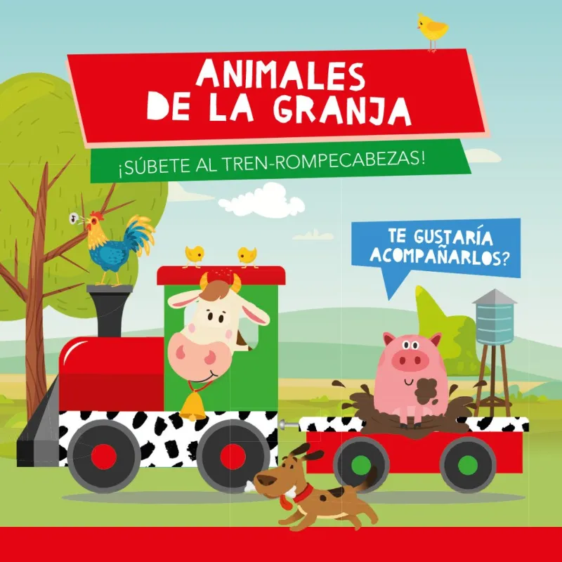 ANIMALES DE GRANJA -LIBRO + TREN+ ROMPECABEZAS-